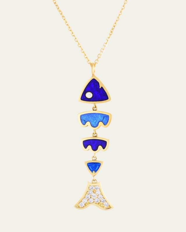 Fragmented Fish Enamel and Diamond Pendant Necklace
